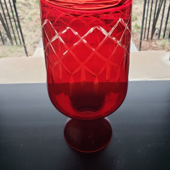 Vintage Ruby Red Flash To Clear Vase/Dicanter - Picture 4 of 16